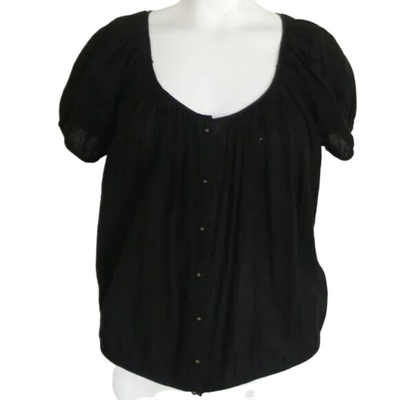 JOIE Blouse, M, Black Gauze Button front, Scoop neck, Brassy buttons - Picture 6 of 9